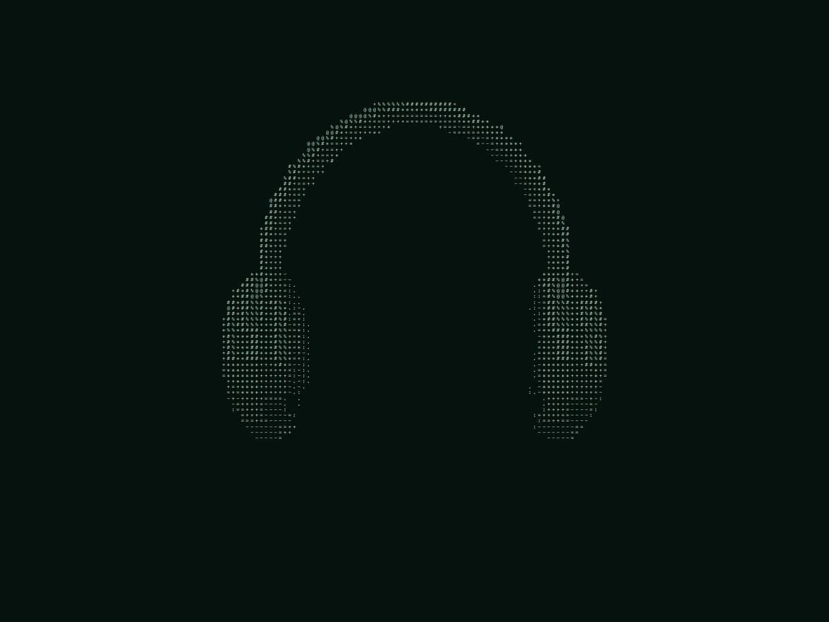 Mint ASCII characters forming a pair of headphones on a deep green background.