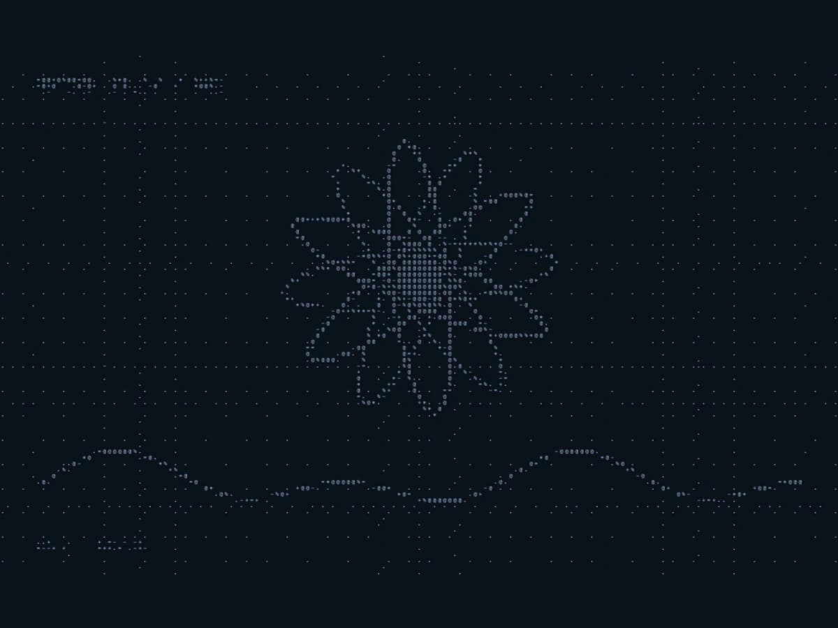 An orbital motion study and moving waveform rendered in pale blue ASCII characters on a dark background.