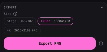 Export panel showing the size choices and the Export PNG button.